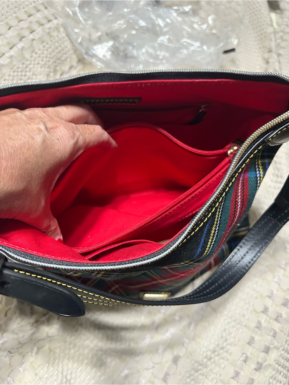 Dooney & Bourke Plaid Shoulder Bag with Red Interior - Picture 5 of 6
